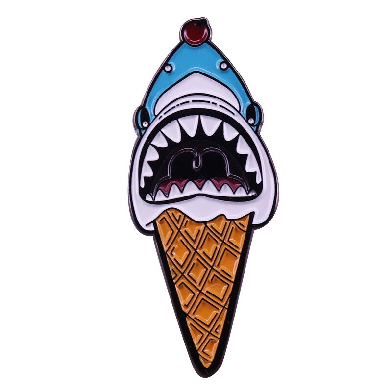 Creative great White shark ice cream brooch animal and dessert mix and match badge