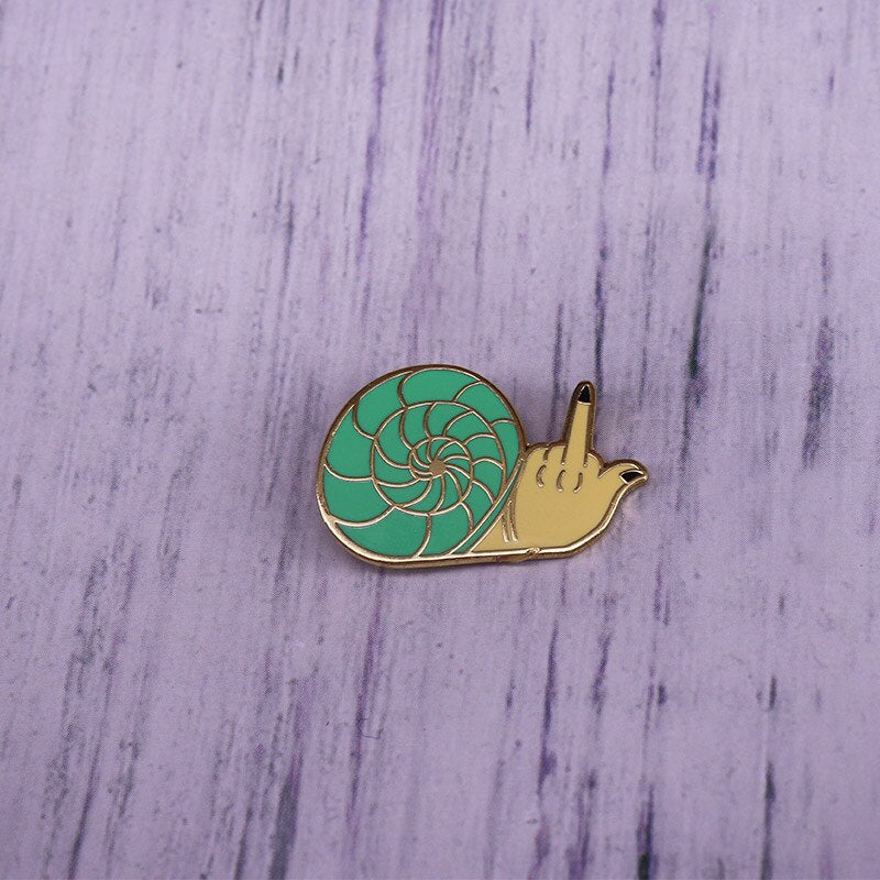 Middle finger snail brooch cute subtle sarcasm statement badge