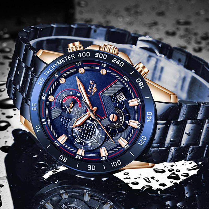 LIGE 2021 New Fashion Mens Watches with Stainless Steel Top Brand Luxury Sports Chronograph Quartz Watch Men Relogio Masculino