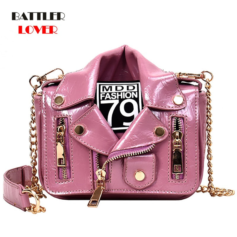 European Brand Design Chain Motorcycle Bags Women Clothing Shoulder Rivet Zipper