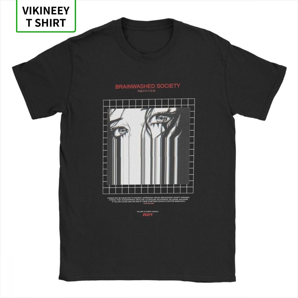 Brainwashed Society Harajuku T-Shirt Men Anime Vaporwave Japan Grunge Sad Cotton Tee Shirt Short Sleeve T Shirt Plus Size Tops