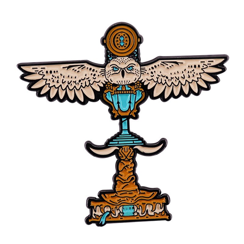 Magic Hourglass Gyro Compass Brooch White Owl Badge