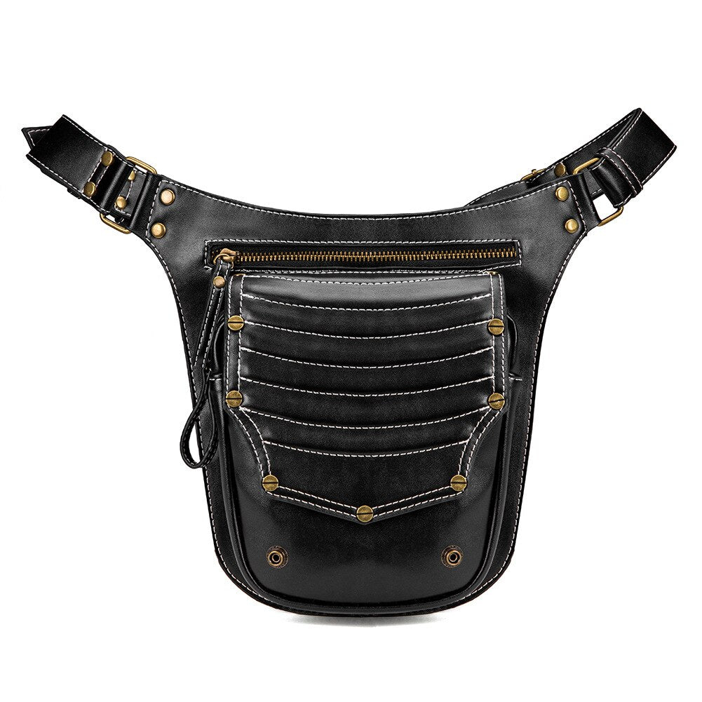 Men's Fashion Multifunction Leather Belt Bag Women Phone Pouch Fanny Pack Steampunk PU Leather Female Waist Pack Heuptas Pochete