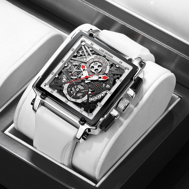 LIGE 2022 Top Brand Luxury Mens Watches Square Digital Sports Quartz Wrist Watch for Men Waterproof Stopwatch Relogio Masculino