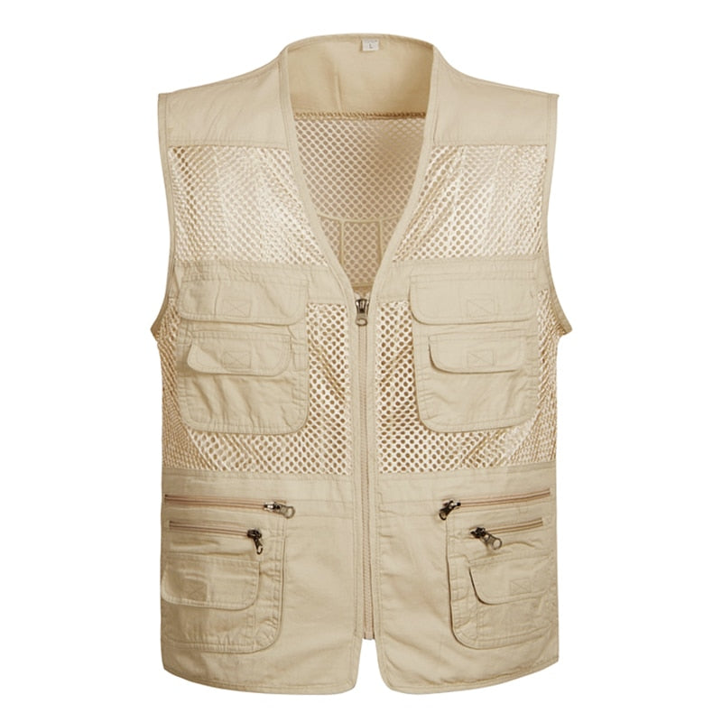 Large Size 2021 Mesh Quick-Drying Vests Male with Many Pockets Mens Breathable Multi-pocket Fishing Vest Work Sleeveless Jacket