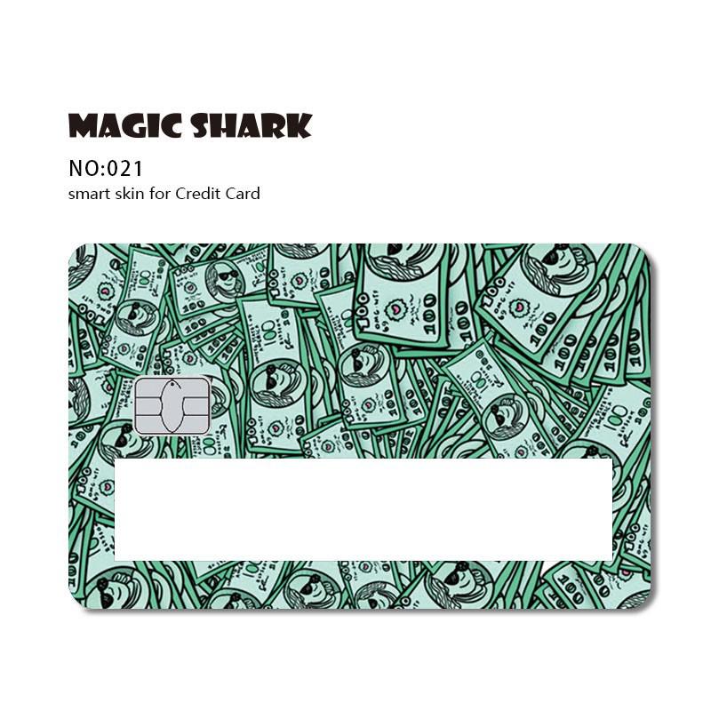 Magic Shark Fashion Wood Print Star Space Joker Money Dollar Window Sticker Case Film Skin for Credit Debit Card Big Small Chip