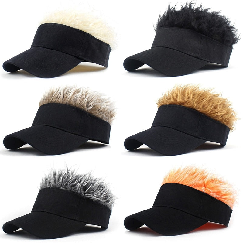 Novelty Baseball Cap Fake Hair Visor Sun Hat Men Women Hip Hop Caps With Spiked