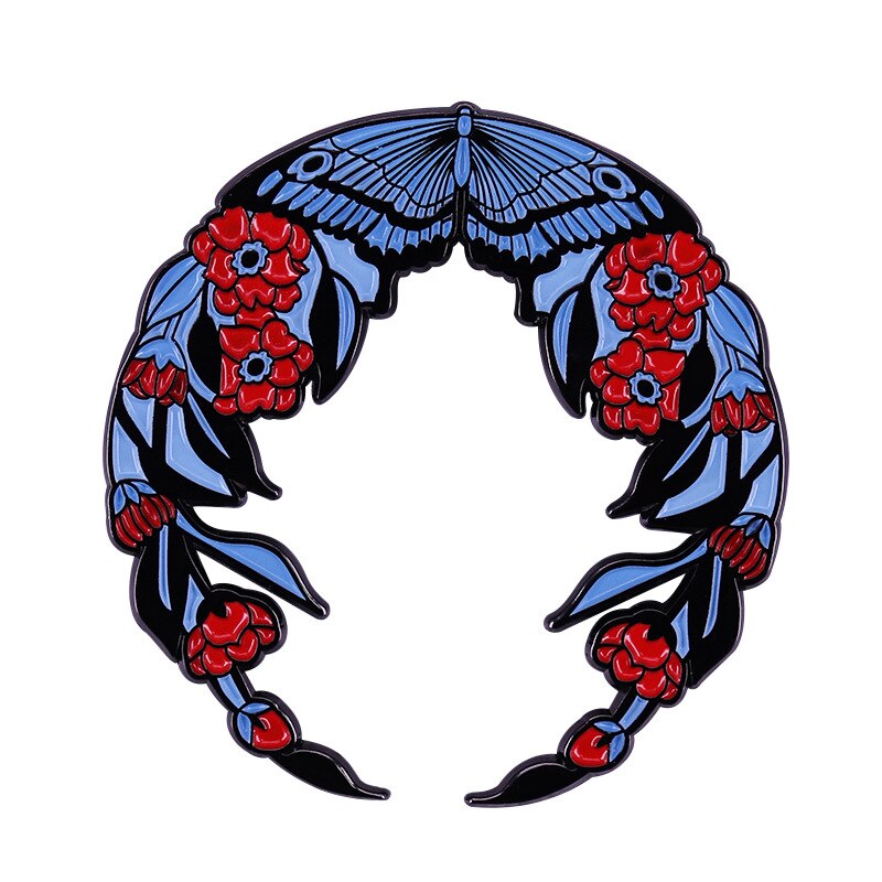 Mysterious Yue'e Flower Brooch Blue Moth Art Badge
