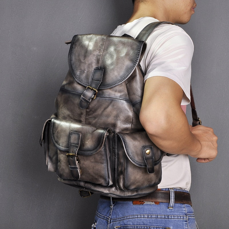 New Design Male Genuine Leather Fashion Heavy Duty Travel School University College Book Laptop Bag Backpack Daypack Men 9950