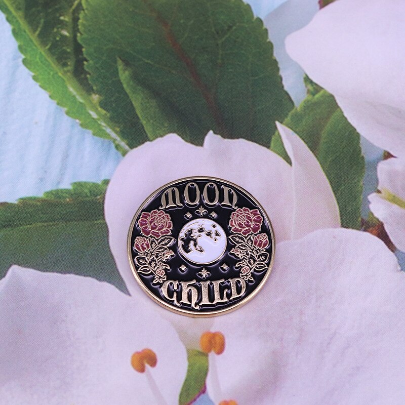 Moon Flower Brooch Celestial Plant Mix and Match Badge Backpack Jacket Beautiful Art Decor