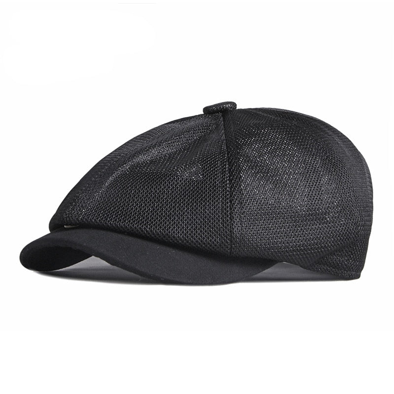 Summer Breathable Octagonal Hats Men Hollow Mesh Eight Panel Newsboy Cap Peaked