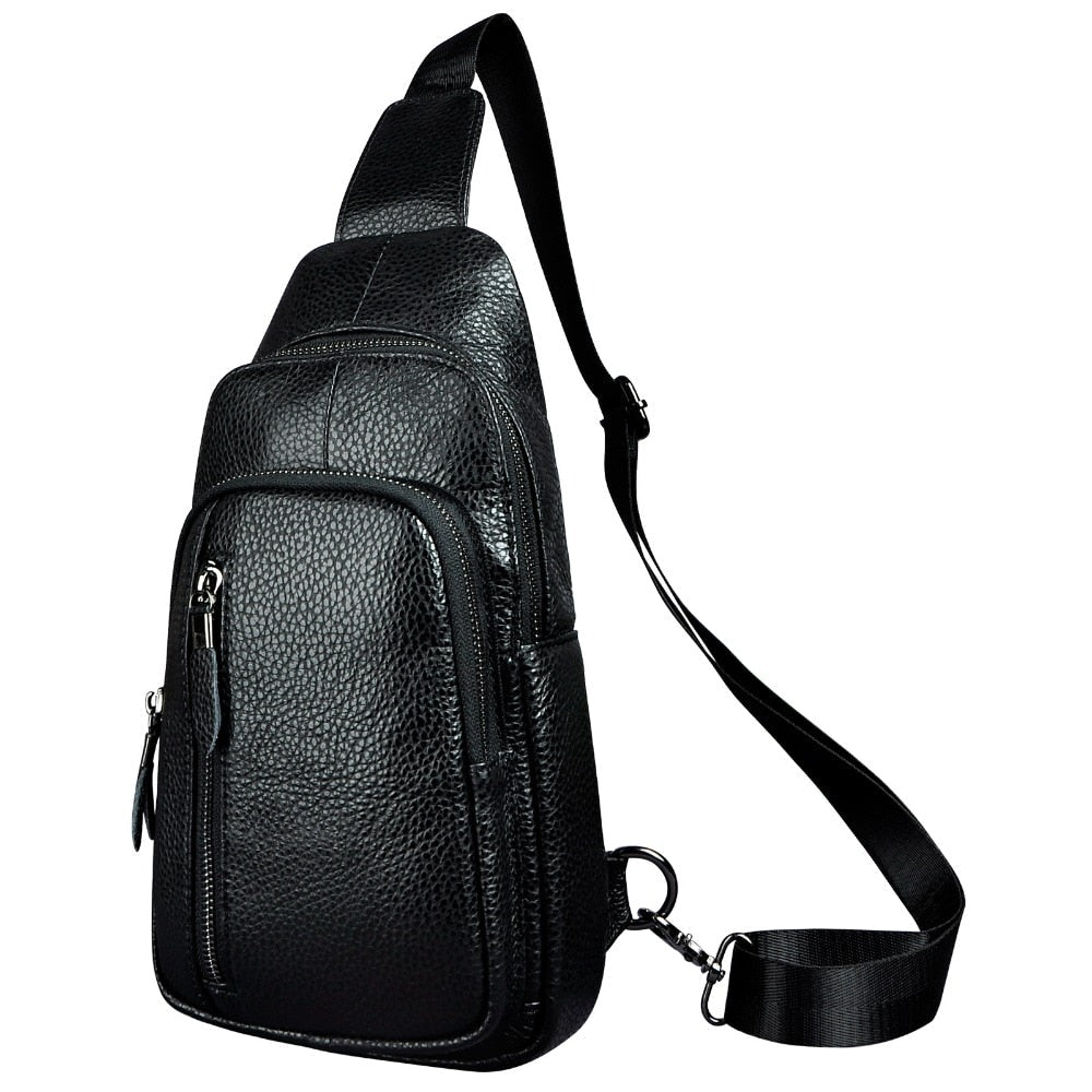 Men Real Leather Casual Chest Bag Sling Bag Design One Shoulder Bag Fashion Crossbody Bag For Male 8005