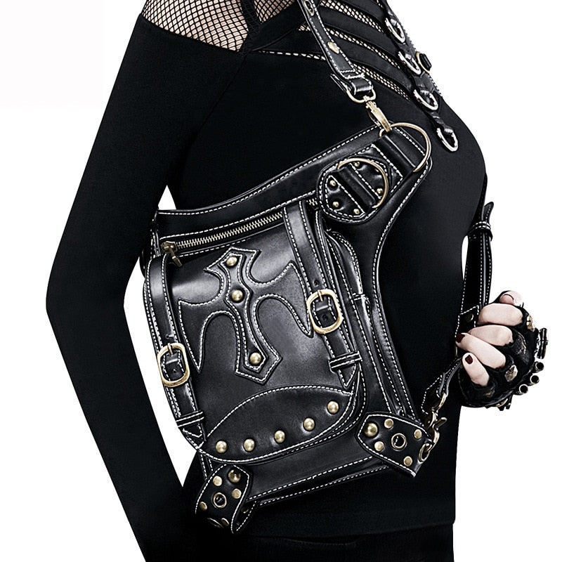 Lady Pockets Retro Waistbag Messenger Bag Punk Mujer Femme Women Hiking Crossbody Bag Womens High Quality Leather Travel Leg Bag