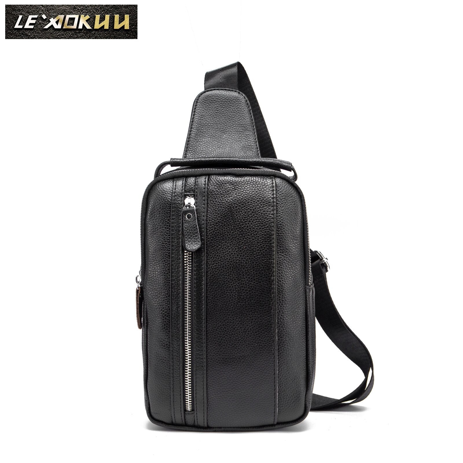Men Quality Leather Casual Triangle Chest Sling Bag 8" Tablet Design One Shoulder Bag Fashion Crossbody Bag Daypack Male 8693