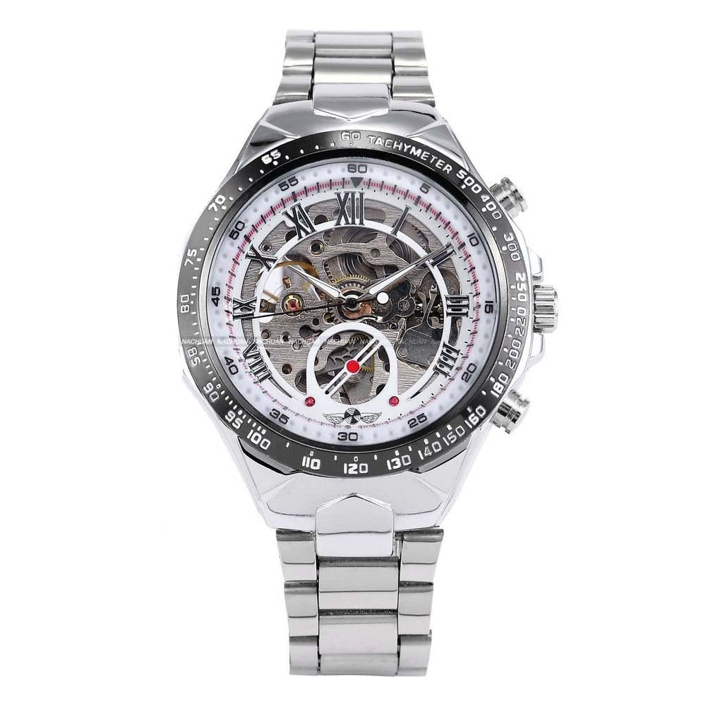 New WINNER Relojes Watches Top Branded Mens Classic Stainless Steel Self Wind Skeleton Mechanical Watch Fashion Cross Wristwatch