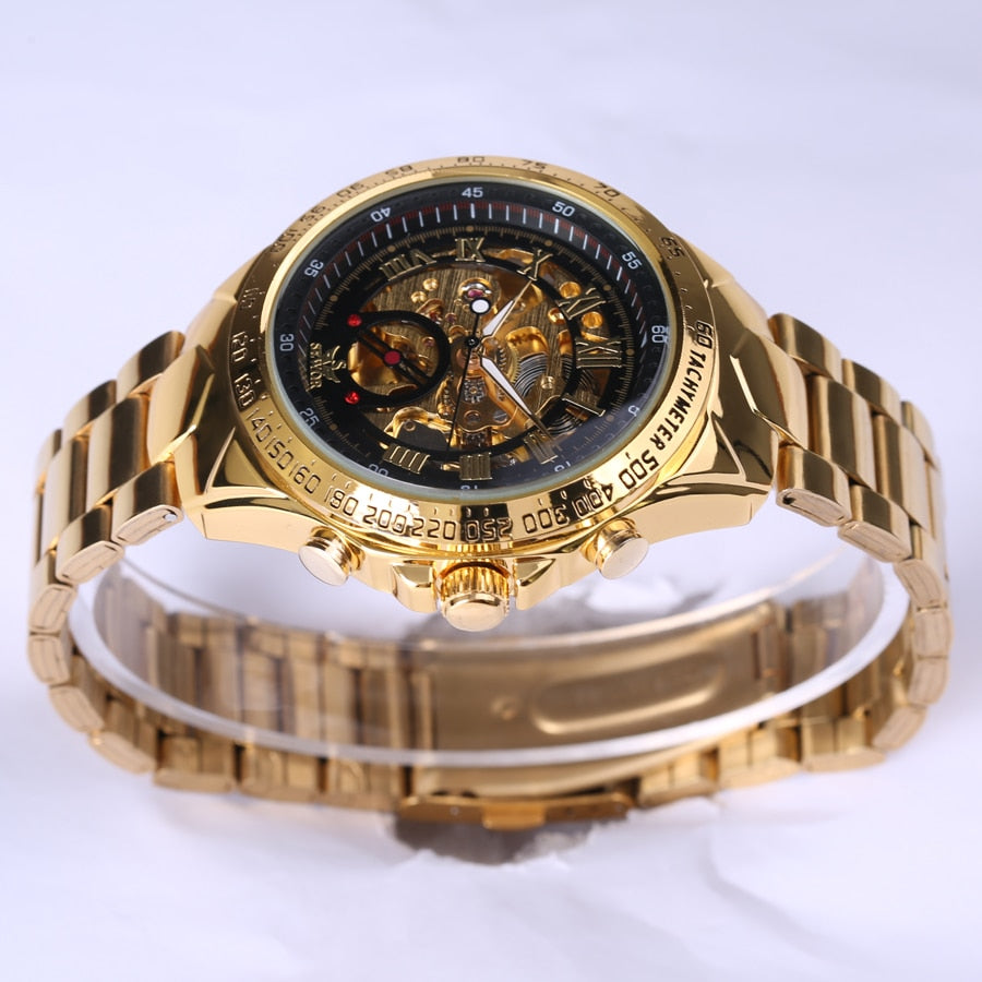 Luxury Brand sports Business Men Wrist Watches Automatic Mechanical Gold Watch Military stainless steel Skeleton Watches reloj