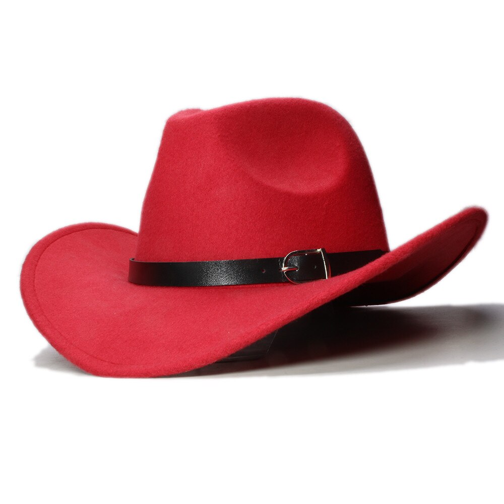 LUCKYLIANJI Boys Girl  Wide Brim  Country Western Leather Band Hat Fedora Trilby Wool Felt Jazz Chapeu Cowboy Cap For Children