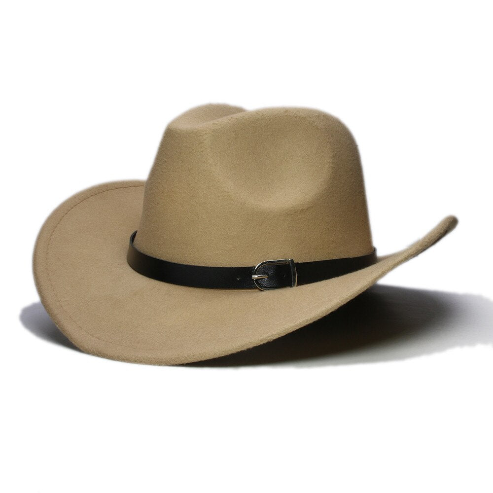 LUCKYLIANJI Boys Girl  Wide Brim  Country Western Leather Band Hat Fedora Trilby Wool Felt Jazz Chapeu Cowboy Cap For Children