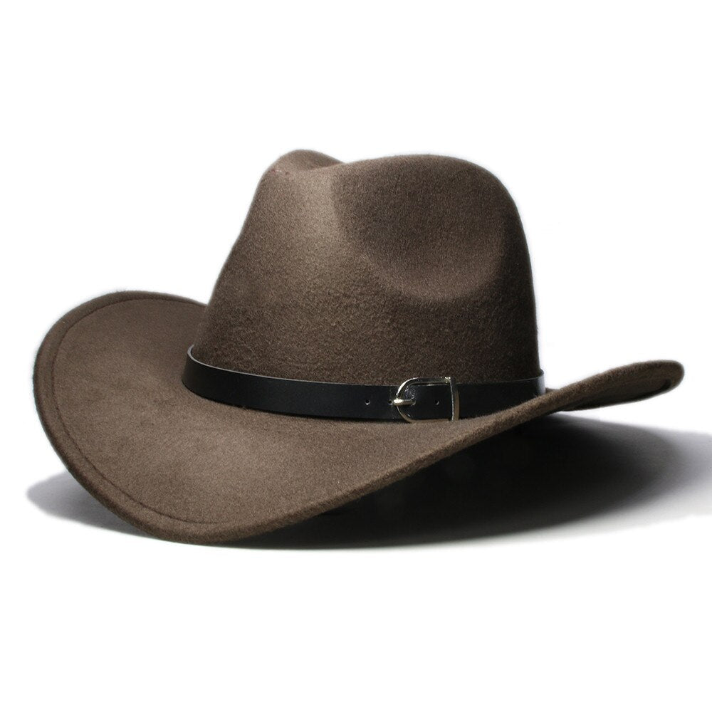 LUCKYLIANJI Boys Girl  Wide Brim  Country Western Leather Band Hat Fedora Trilby Wool Felt Jazz Chapeu Cowboy Cap For Children