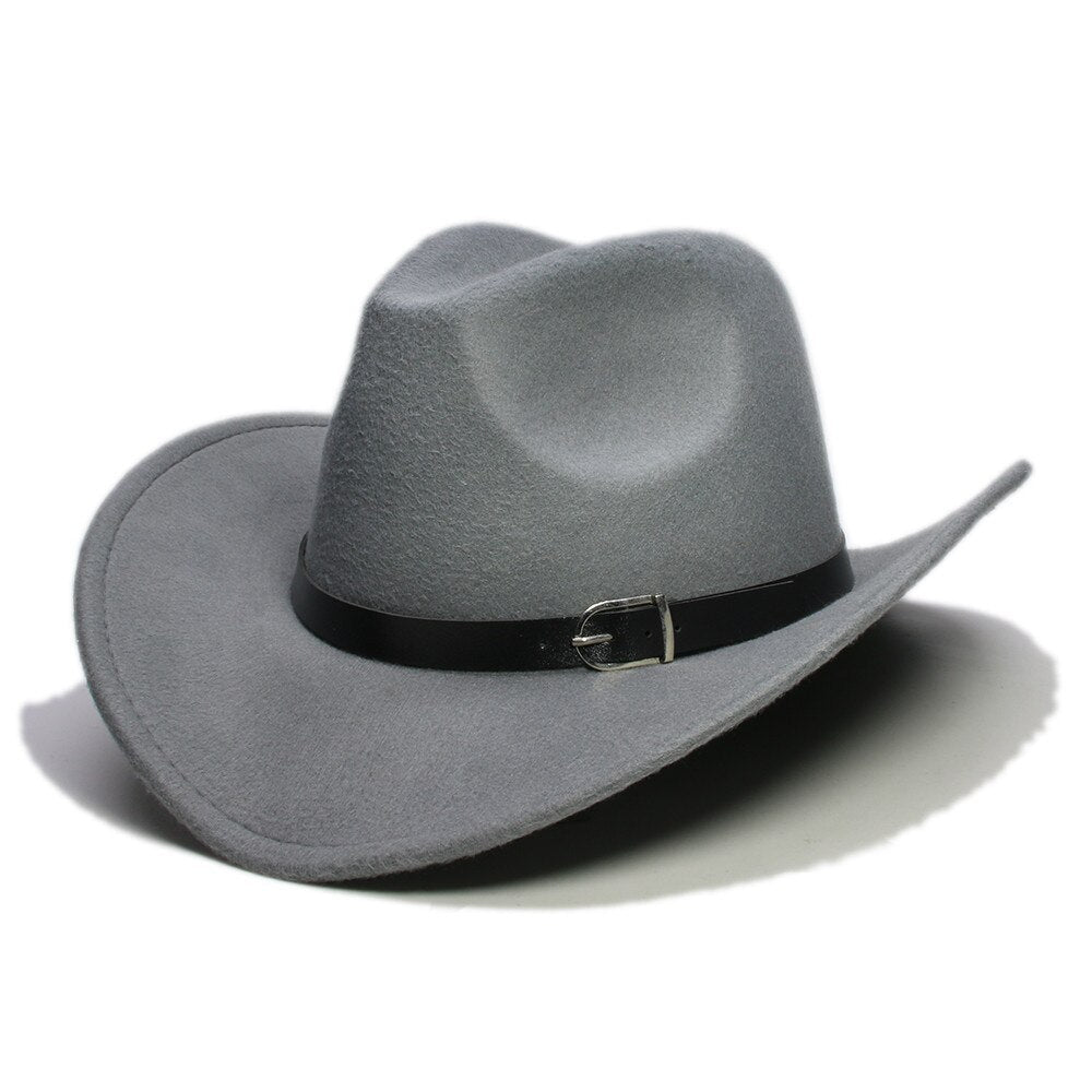 LUCKYLIANJI Boys Girl  Wide Brim  Country Western Leather Band Hat Fedora Trilby Wool Felt Jazz Chapeu Cowboy Cap For Children