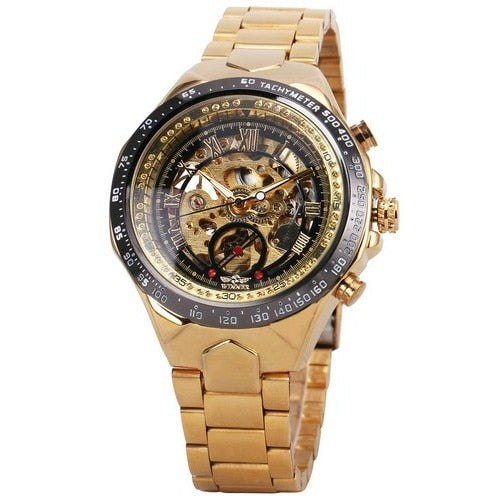 New WINNER Relojes Watches Top Branded Mens Classic Stainless Steel Self Wind Skeleton Mechanical Watch Fashion Cross Wristwatch
