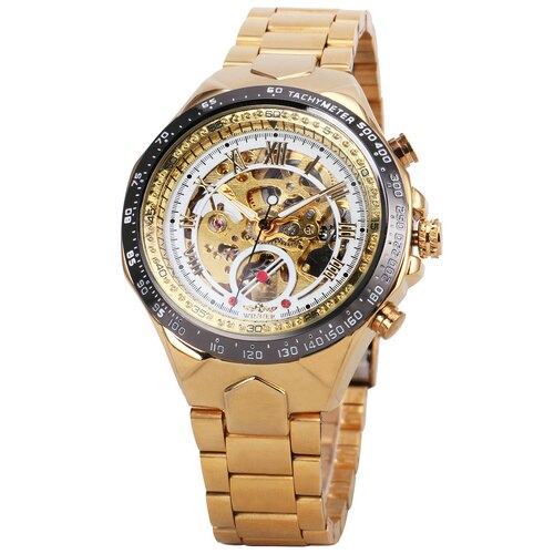 New WINNER Relojes Watches Top Branded Mens Classic Stainless Steel Self Wind Skeleton Mechanical Watch Fashion Cross Wristwatch