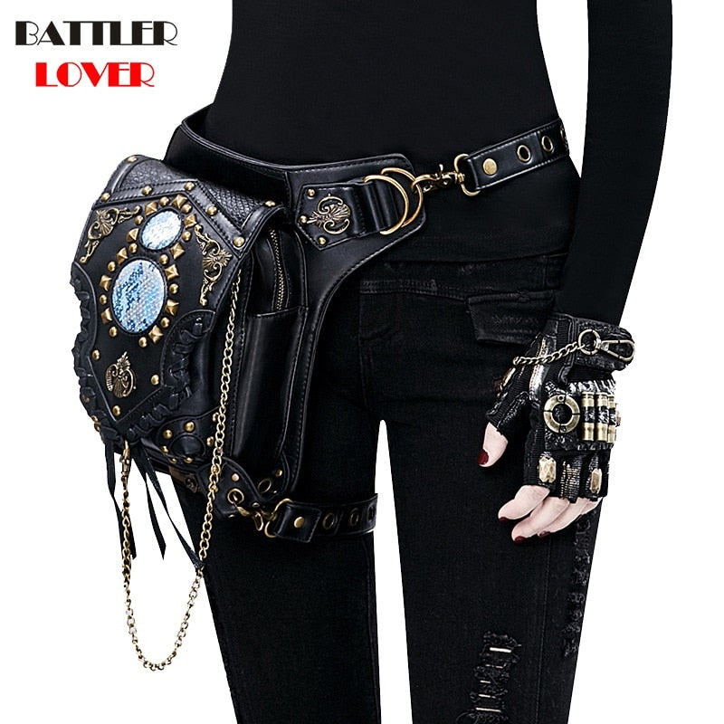 Lady Pockets Waistbag Messenger Bag Unisex Punk Mujer Femme Women Hiking Waist Bag Men's High Quality PU Leather Travel Leg Bag