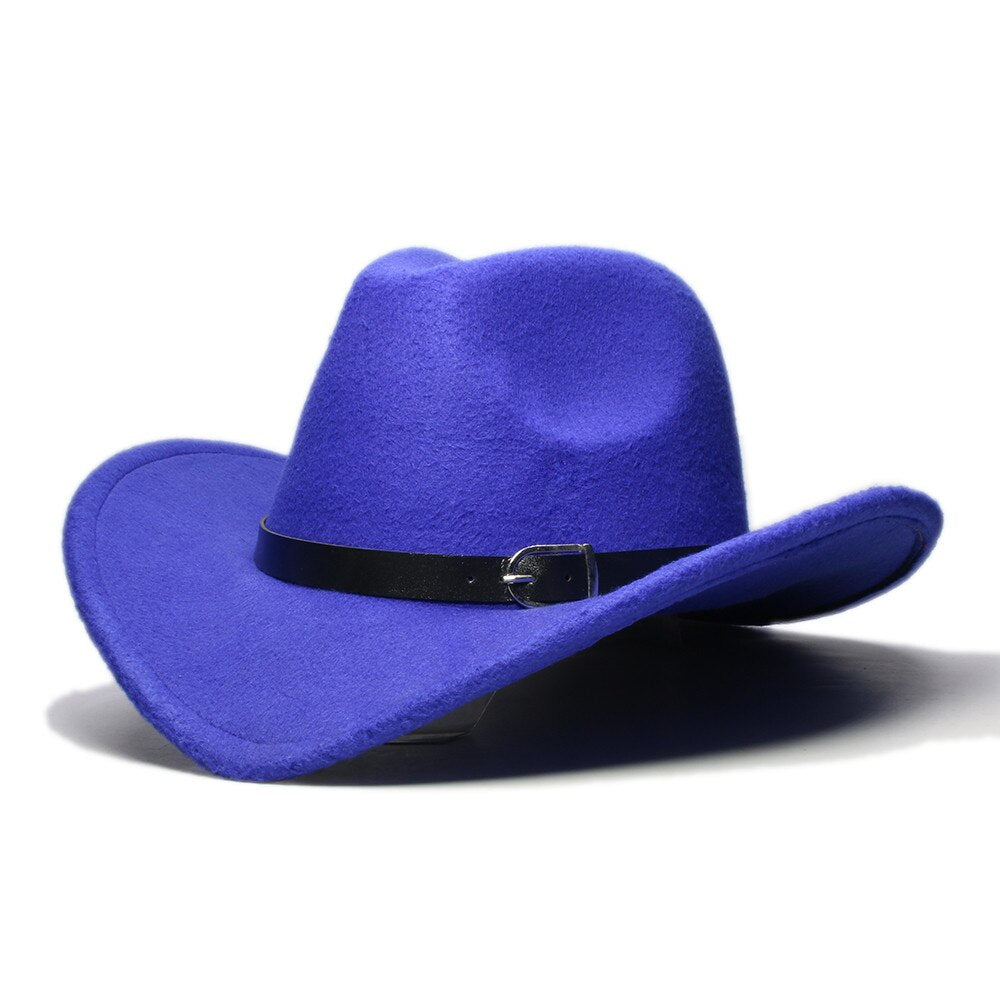 LUCKYLIANJI Boys Girl  Wide Brim  Country Western Leather Band Hat Fedora Trilby Wool Felt Jazz Chapeu Cowboy Cap For Children