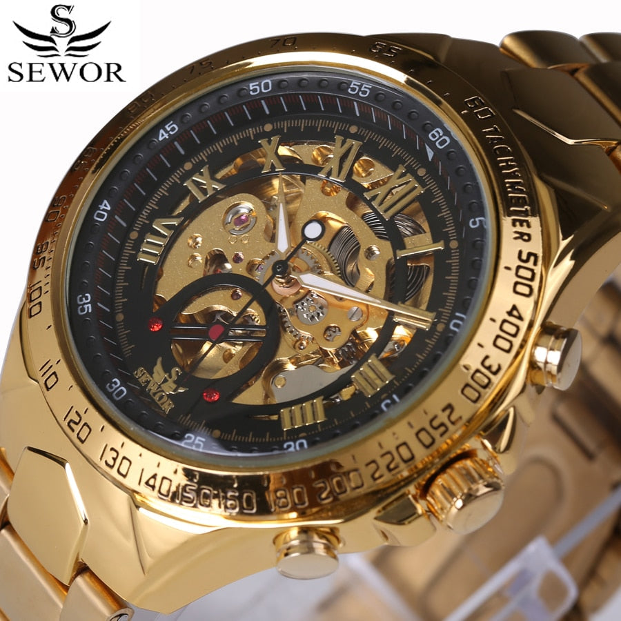 Luxury Brand sports Business Men Wrist Watches Automatic Mechanical Gold Watch Military stainless steel Skeleton Watches reloj