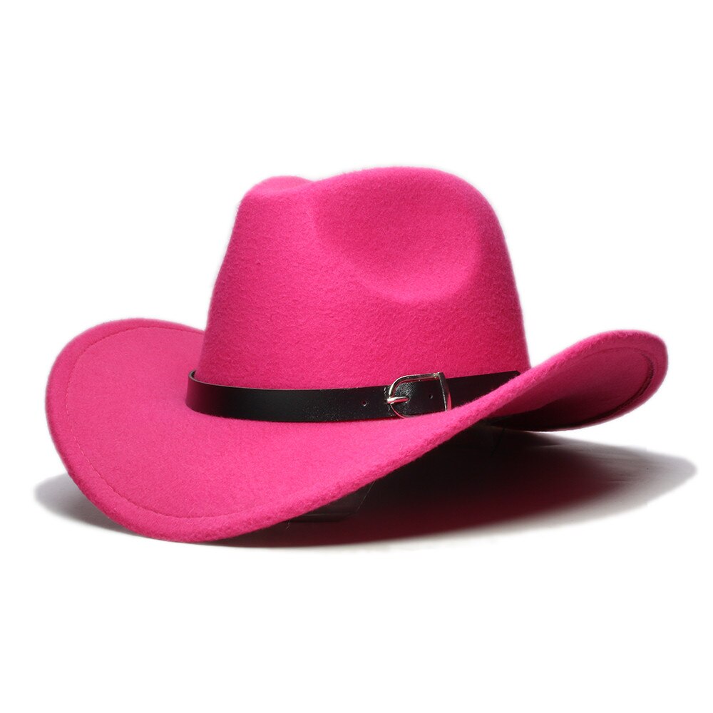 LUCKYLIANJI Boys Girl  Wide Brim  Country Western Leather Band Hat Fedora Trilby Wool Felt Jazz Chapeu Cowboy Cap For Children