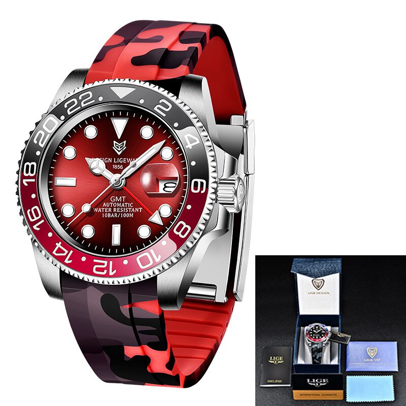 LIGE Men Watches Sapphire Glass 40MM Ceramic GMT Automatic Mechanical Watch Men 100m Waterproof Classic Fashion Luxury Clock+Box