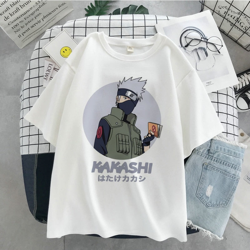 Naruto Hatake Kakashi Graphic Print T-shirt Women Harajuku Aesthetic White Top Plus Size Tshirt Anime Japan Style Female T Shirt