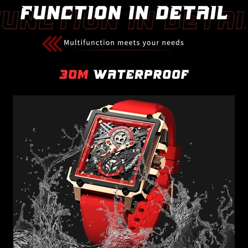 LIGE 2022 Top Brand Luxury Mens Watches Square Digital Sports Quartz Wrist Watch for Men Waterproof Stopwatch Relogio Masculino