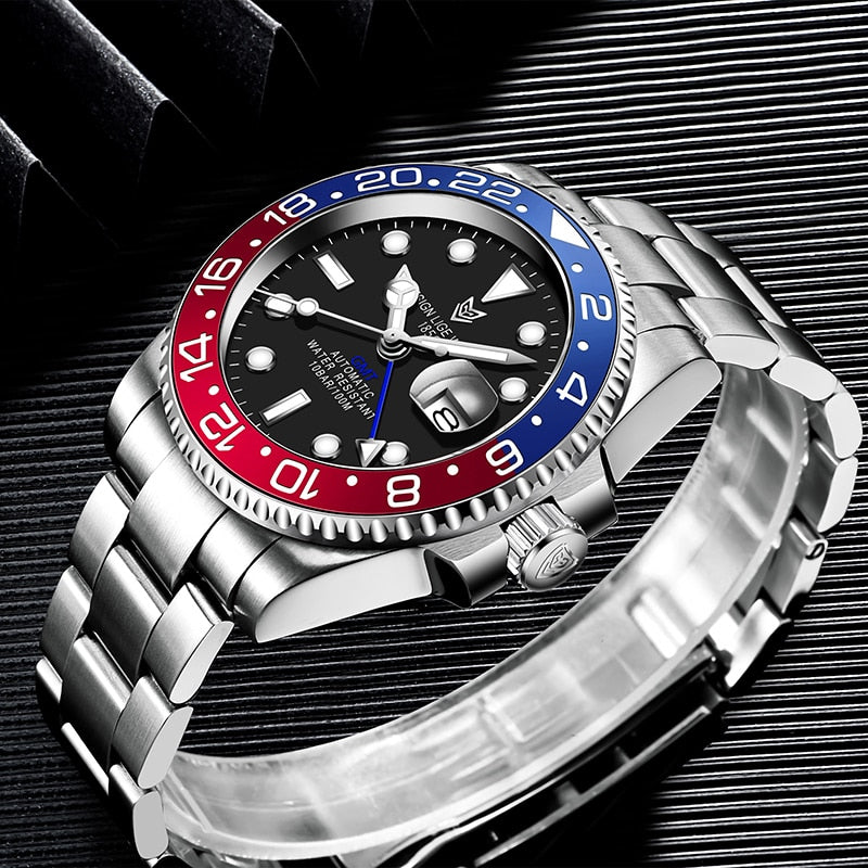 LIGE Men Watches Sapphire Glass 40MM Ceramic GMT Automatic Mechanical Watch Men 100m Waterproof Classic Fashion Luxury Clock+Box