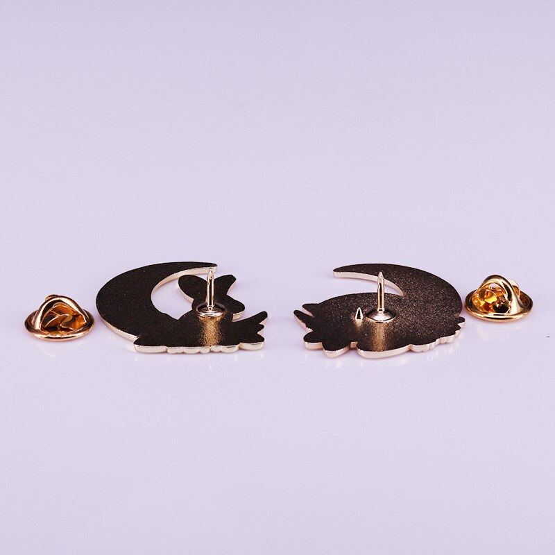 Moon, Cat and Rabbit Brooch Set Cute Animal Emblems Beautiful Clothes Bag Accessorie