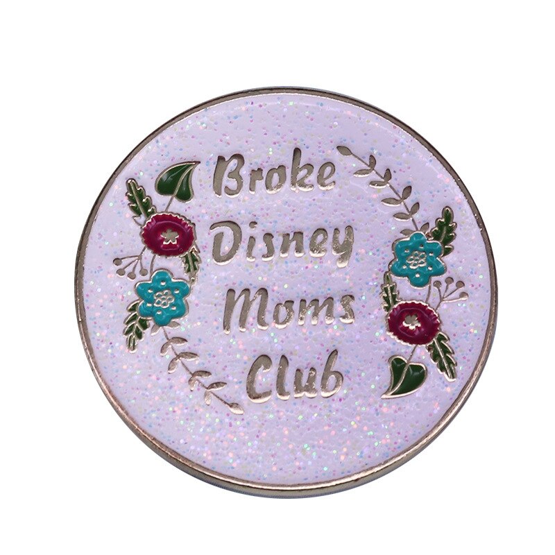 Mom Club Glitter Brooch Floral Art Badge