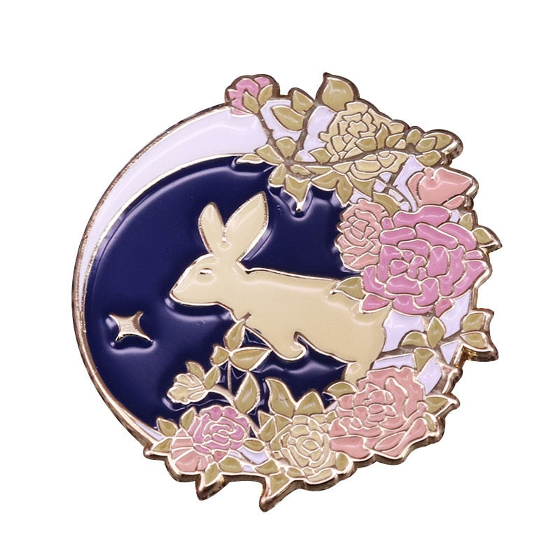 Moon Rabbit Flower Brooch Cartoon Inspiration Badge Anime Lovers Accessories Decoration