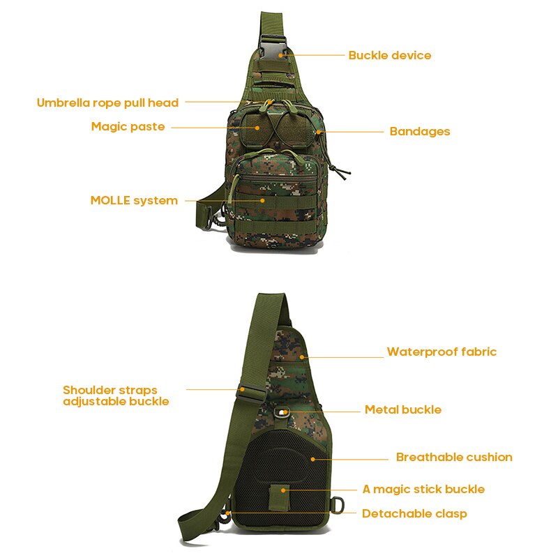 Mens Tactical Military Oxford Crossbody Shoulder Bag Chest Pack Camping Hiking Backpack Outdoor Sports Travel Handbag