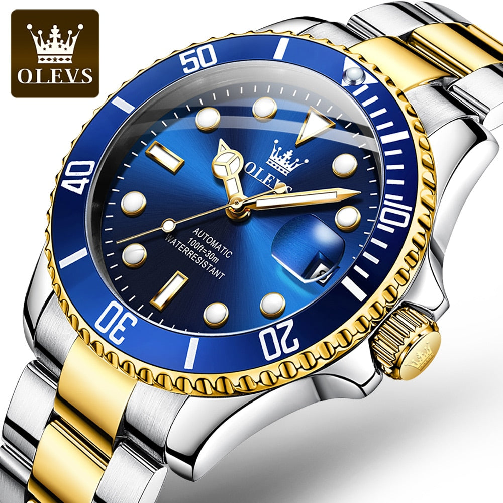 OLEVS New Green Water Ghost Watch Men's Automatic Mechanical Watch 30 Meters Life Waterproof Stainless Steel Strap 6650