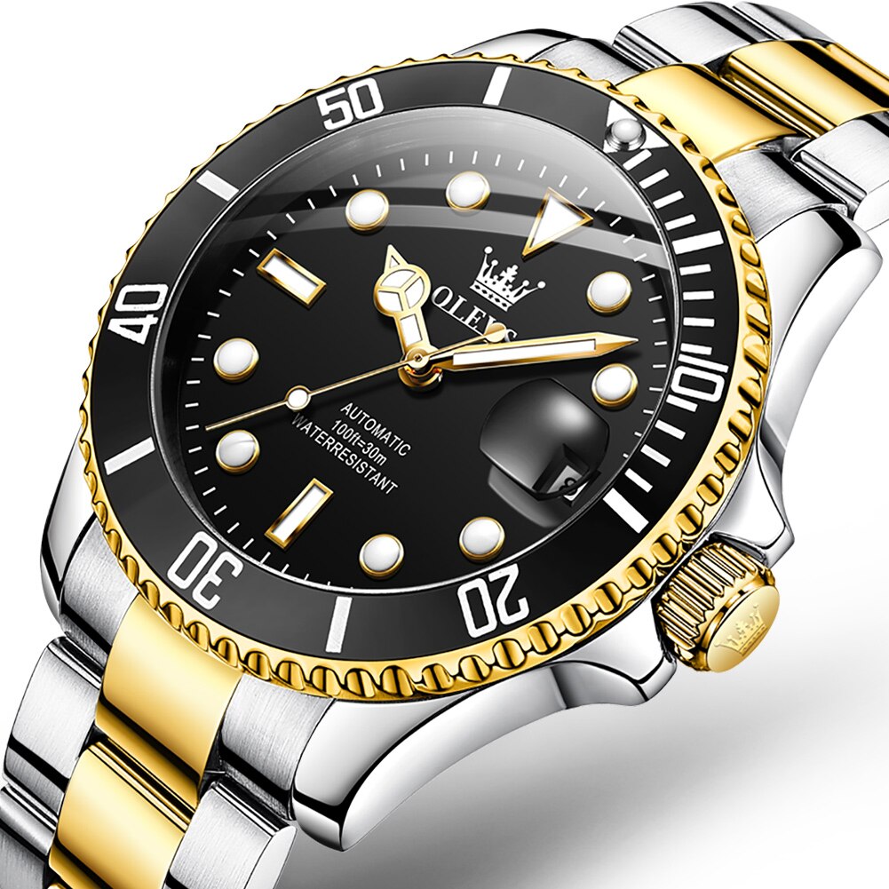 OLEVS New Green Water Ghost Watch Men's Automatic Mechanical Watch 30 Meters Life Waterproof Stainless Steel Strap 6650