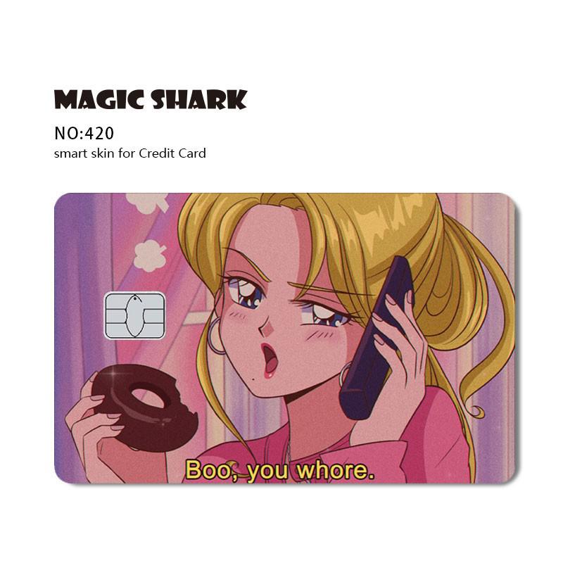 Magic Shark Anime Tape Cartoon Cute Cat Game Funny Chocolate Matte PVC Sticker Film Skin Case for Small Large Chip Credit Card