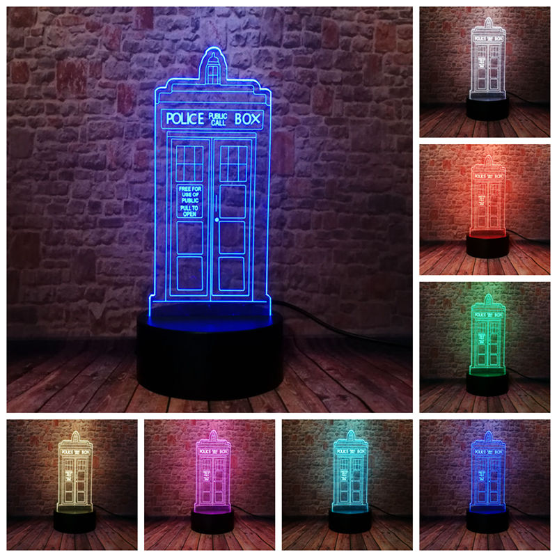 Doctor who Figuras 3D Nightlight LED 7 Colors Changing Light Tardis Model Flash