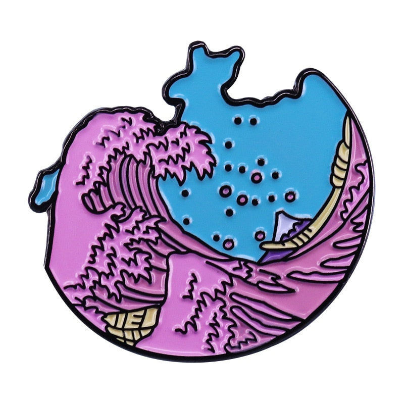 Kanagawa Surfing Brooch Art Painting Inspiration Badge