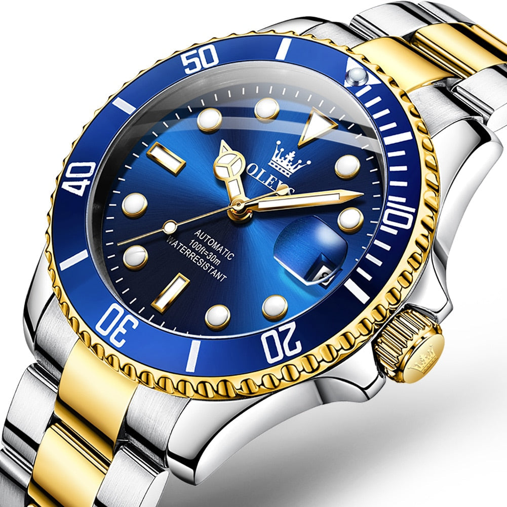 OLEVS New Green Water Ghost Watch Men's Automatic Mechanical Watch 30 Meters Life Waterproof Stainless Steel Strap 6650