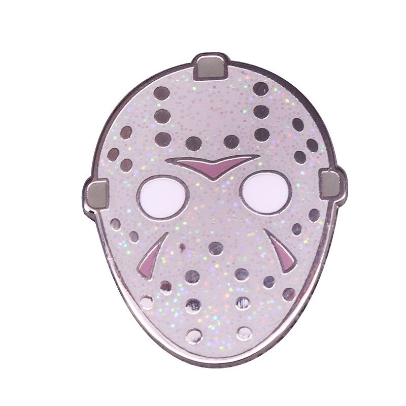 Friday the 13th cartoon mask flash brooch horror thriller movie inspiration badge