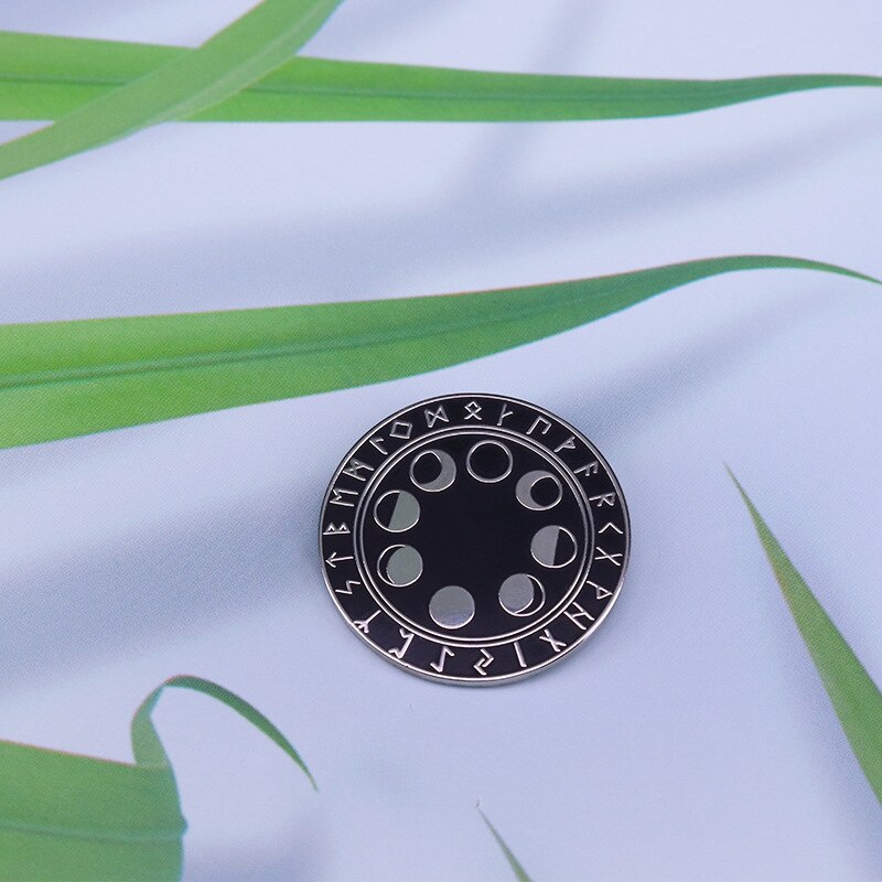 Moon phases and nordic rune emblems Viking amulet brooch