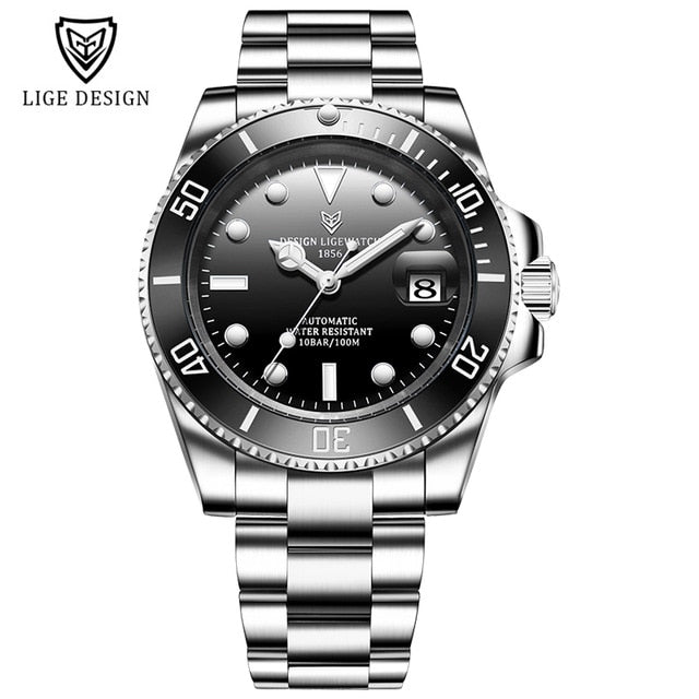 LIGE Men Watches Sapphire Glass 40MM Ceramic GMT Automatic Mechanical Watch Men 100m Waterproof Classic Fashion Luxury Clock+Box