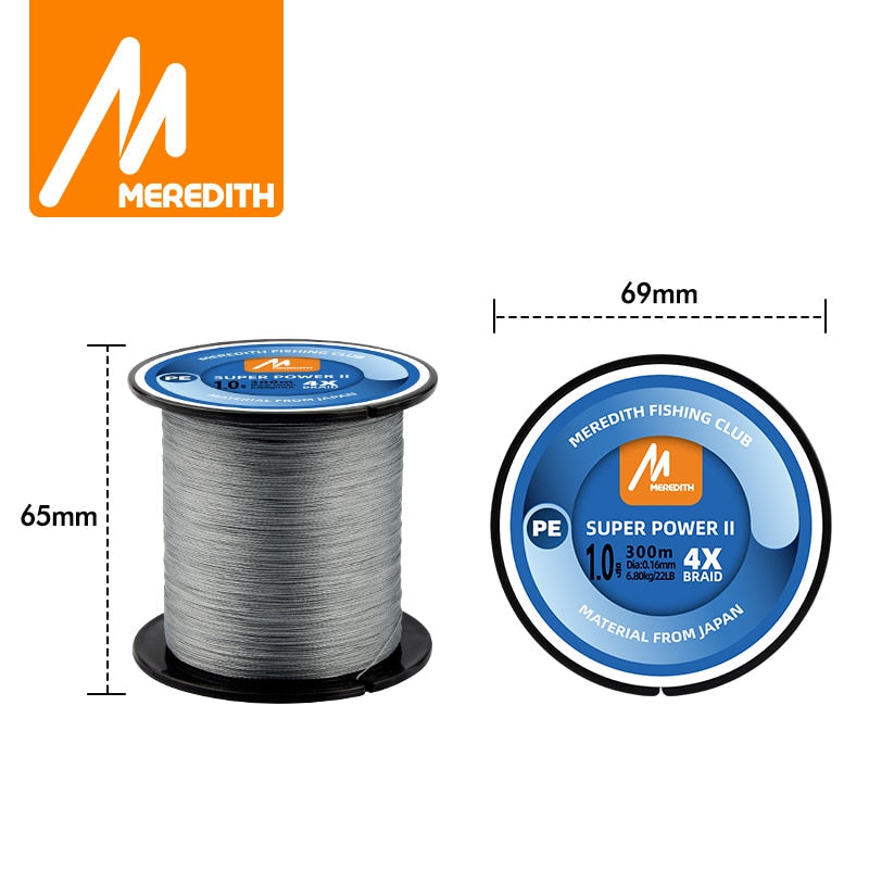 MEREDITH SUPER POWER II Multicolour 100M 300M 500M 4 Strands Braided PE Fishing Line Multifilament Smooth Fishing Line 15-80LB