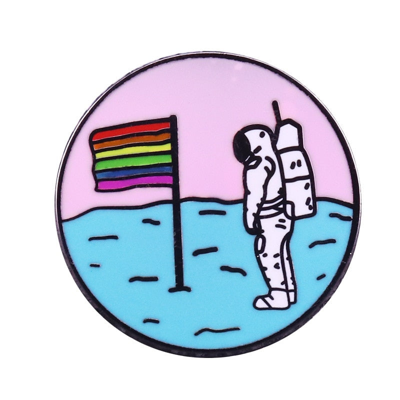 Moon Rainbow Flag Pin Lunar Astronaut Badge
