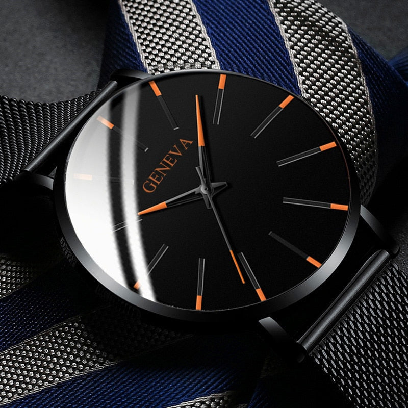 Minimalist Men's Fashion Ultra Thin Watches Simple Men Business Stainless Steel Mesh Belt Quartz Watch relogio masculino